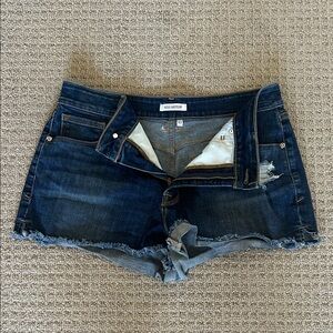 Good American Dark Blue Distressed Denim Cutoff Shorts